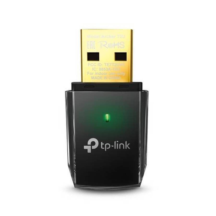 TP-Link Archer T2U Двухдиапазонный мини Wi-Fi USB адаптер AC600, до 200 Мбит/с на 2,4 ГГц + до 433 Мбит/с на 5 ГГц, USB