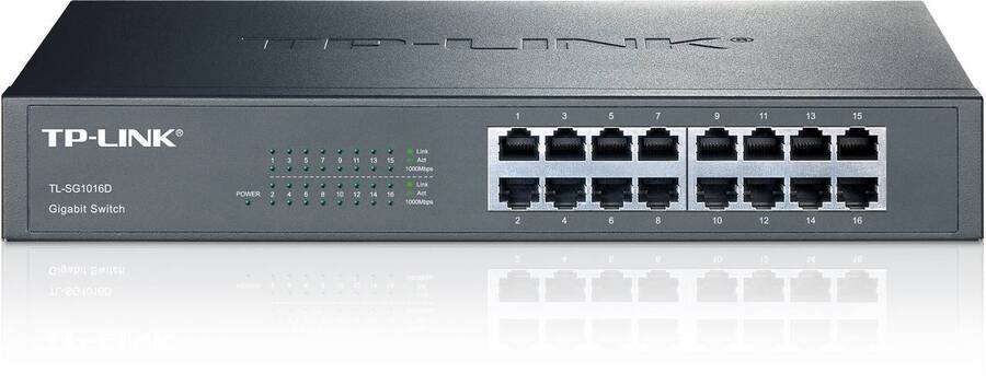 TP-Link TL-SG1016D 16-портовый гигабитный коммутатор, стальной корпус высотой 1U, монтируется в 13-дюймовую стойку