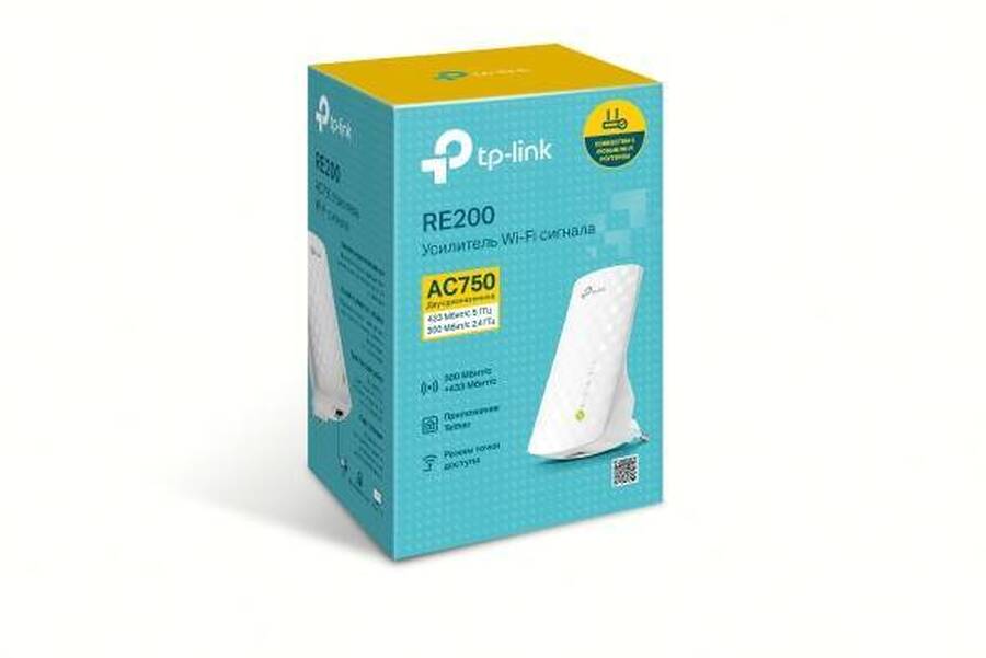 TP-Link RE200 Усилитель Wi-Fi сигнала AC750, до 300 Мбит/с на 2,4 ГГц + до 433 Мбит/с на 5 ГГц, 3 встроенные антенны