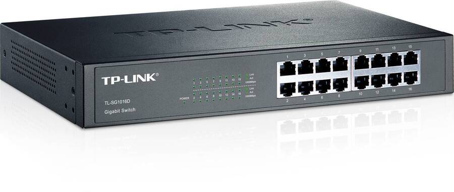 TP-Link TL-SG1016D 16-портовый гигабитный коммутатор, стальной корпус высотой 1U, монтируется в 13-дюймовую стойку