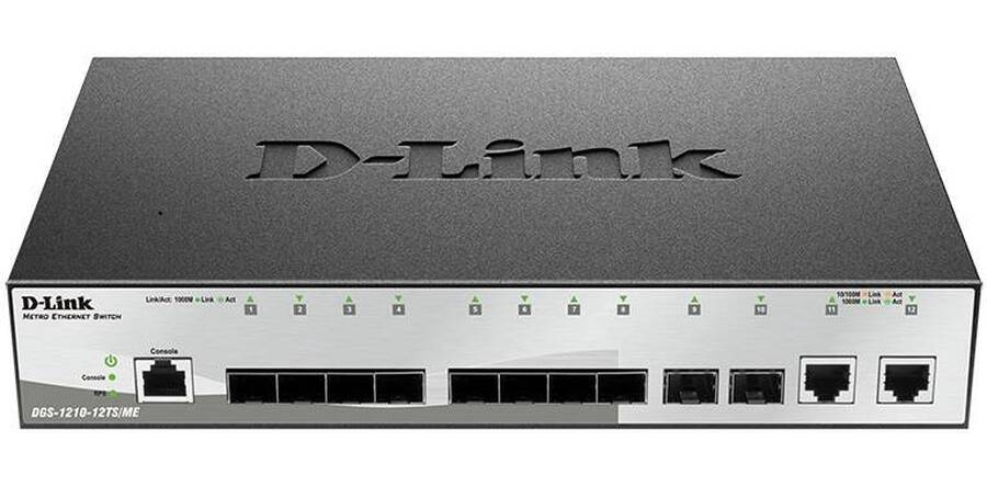 D-Link DGS-1210-12TS/ME Управляемый L2 коммутатор с 10 портами 1000Base-X SFP и 2 портами 10/100/1000Base-T