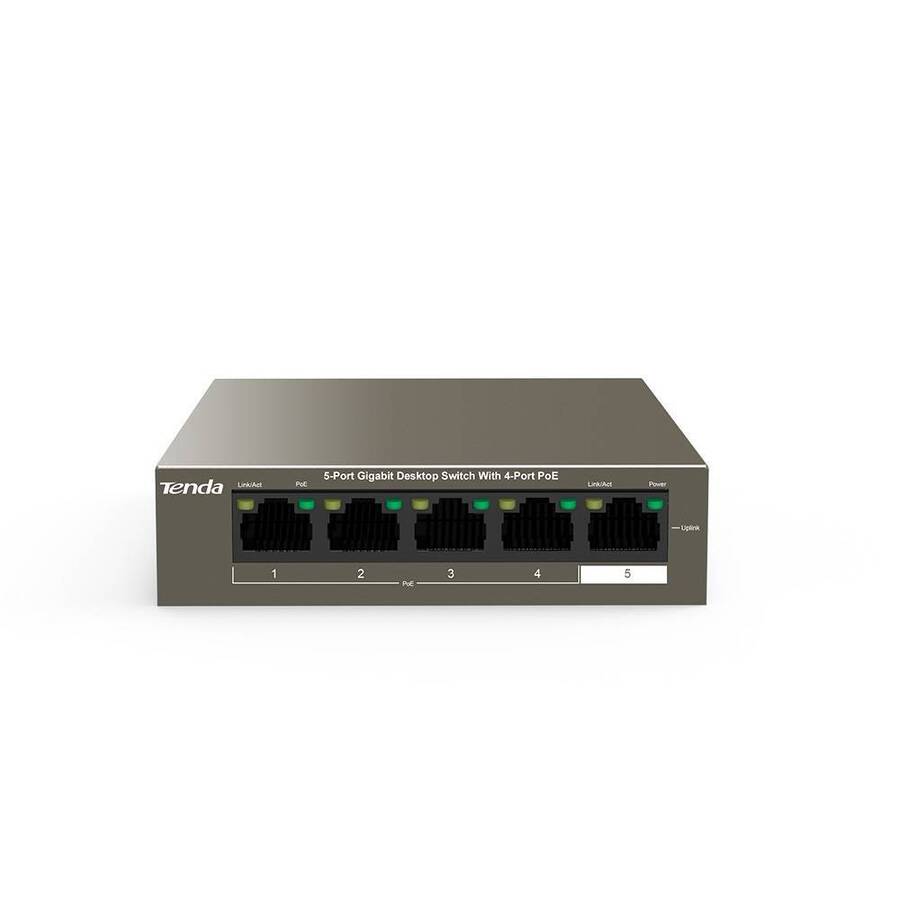 Tenda TEG1105P-4-63W Коммутатор неуправляемый PoE, 5 портов, 5x1 Гбит/с, PoE 4х30 Вт (до 58 Вт), настольный