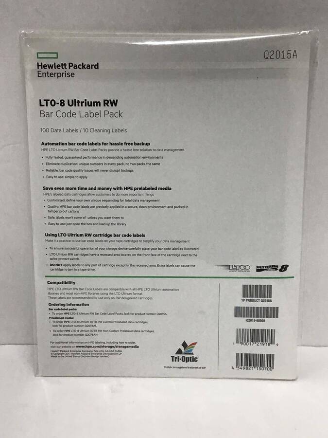 Наклейки на картриджи данных Hewlett-Packard Ultrium LTO8 30TB bar code label pack (100 data + 10 cleaning)