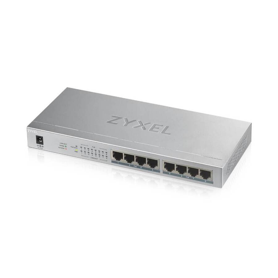 Zyxel GS1008HP-EU0101F Коммутатор PoE+ Zyxel GS1008HP, 8xGE PoE+, настольный, металлический, бесшумный, бюджет PoE 60 Вт