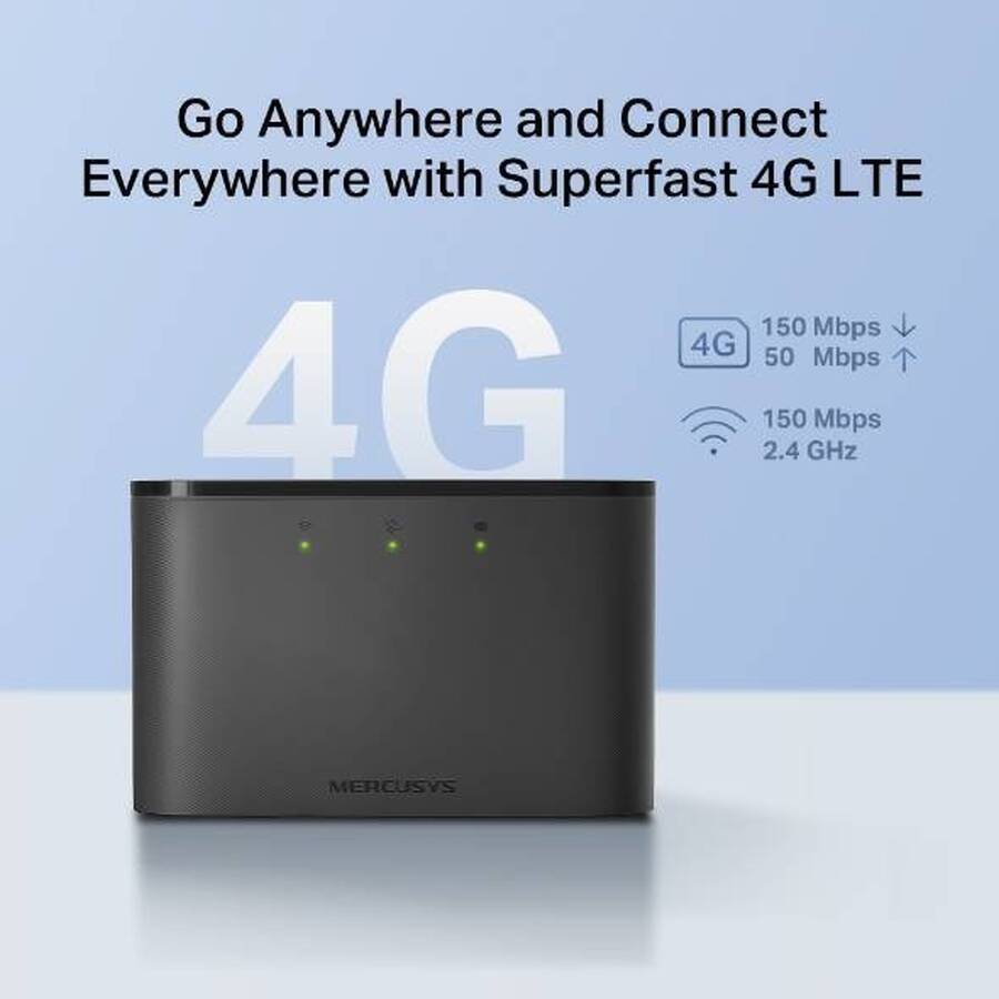 Mercusys MT110 Мобильный Wi-Fi роутер N150 с поддержкой 4G LTE, до 150 Мбит/с на 2,4 ГГц, модем 4G LTE до 150 Мбит/с