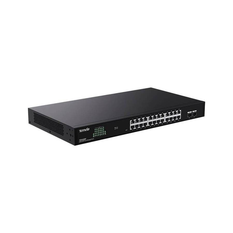 Tenda TEG2226F Коммутатор облачный управляемый, 24x1 Гбит/с, SFP 2x1 Гбит/с, установка в стойку, металлический корпус