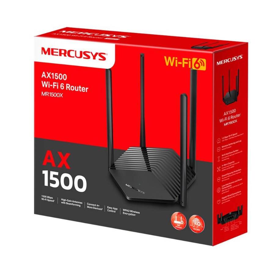 Mercusys MR1500X Двухдиапазонный роутер Wi-Fi 6 AX1500, до 300 Мбит/с на 2,4 ГГц + до 1201 Мбит/с на 5 ГГц