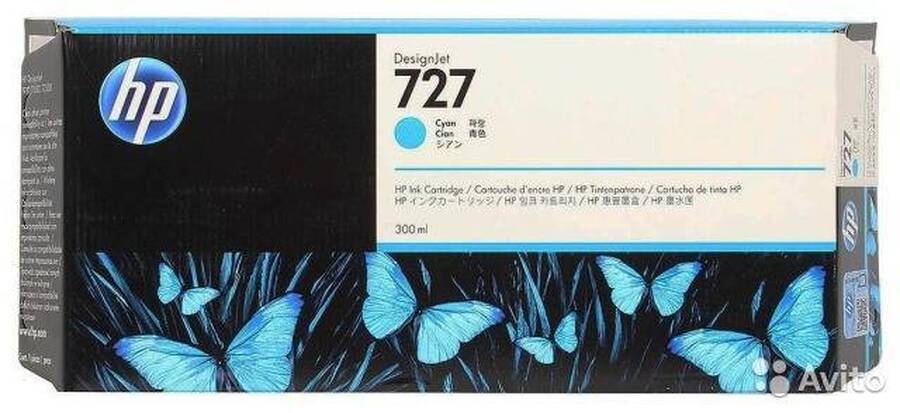 Оригинальный картридж HP 727 (F9J76A) для HP DesignJet T1500, T1530, T2500, T2530, T920, T930, T930 2W, T930, голубой (300 мл)