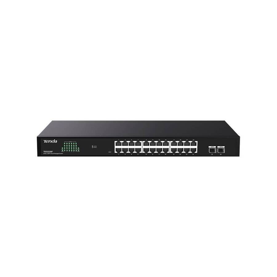 Tenda TEG2226F Коммутатор облачный управляемый, 24x1 Гбит/с, SFP 2x1 Гбит/с, установка в стойку, металлический корпус