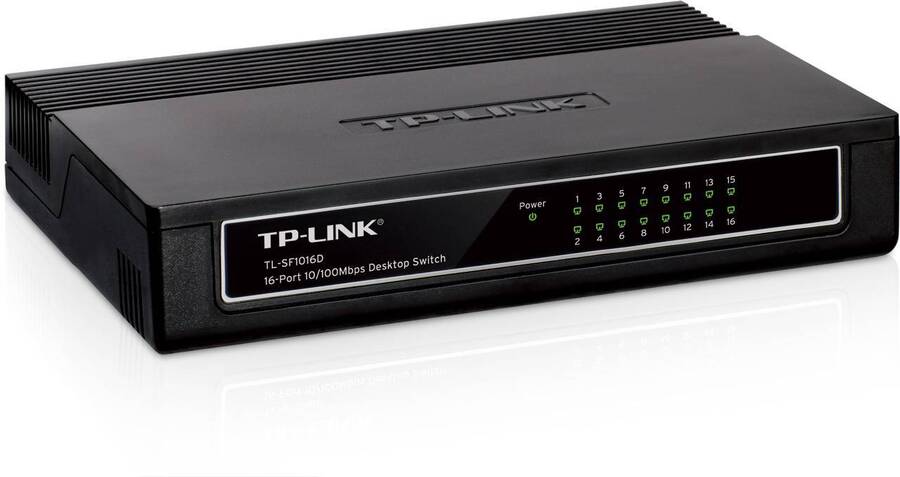 TP-Link TL-SF1016D 16-портовый настольный коммутатор 10/100 Мбит/с, 16 портов RJ45 10/100 Мбит/с, пластиковый корпус