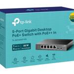 TP-Link TL-SG1005P-PD Настольный коммутатор с 5 гигабитными портами (1 порт с входящим PoE++, 4 порта с исходящим PoE+)