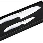 Набор из двух белых керамических ножей с белой ручкой (7,5 см и 14 см), Gift set of FK-140WH + FK-075WH (White handle)