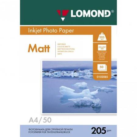 Фотобумага LOMOND Одностороняя Матовая, 205г/м2, A4(21x29)/50л.