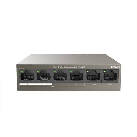 Tenda TEF1106P-4-63W Коммутатор неуправляемый PoE, 6 портов, 6x100 Мбит/с, PoE 4х30 Вт, настольный