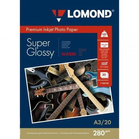 Фотобумага LOMOND Одностороняя Супер Глянцевая, 280г/м2, A3/20л.