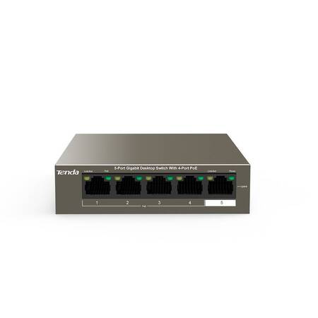 Tenda TEG1105P-4-63W Коммутатор неуправляемый PoE, 5 портов, 5x1 Гбит/с, PoE 4х30 Вт (до 58 Вт), настольный