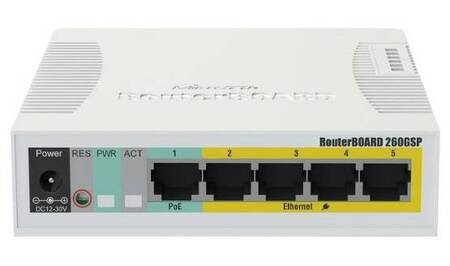 MikroTik CSS106-1G-4P-1S Коммутатор управляемый RouterBOARD 260GSP, 5x1 Гбит/с, 1xSFP, PoE, настольный