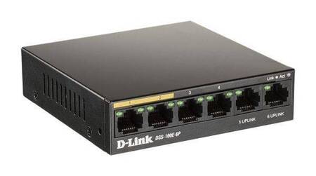D-Link DSS-100E-6P/A1A Неуправляемый PoE-коммутатор, 6x100Base-TX, PoE до 250м