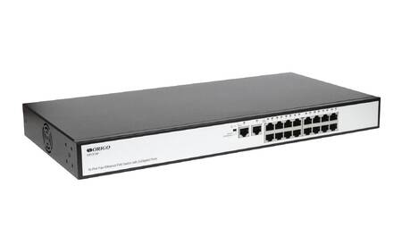 ORIGO OS1218P/190W/A1A Неуправляемый PoE-коммутатор 16x100Base-TX PoE+, 2x1000Base-T, PoE-бюджет 190 Вт, корпус металл