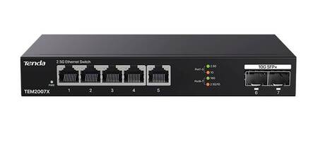 Tenda TEM2007X Коммутатор неуправляемый, 7 портов, RJ-45 5х2,5 Гбит/с, SFP+ 2х10 Гбит/с, настольный, металлический