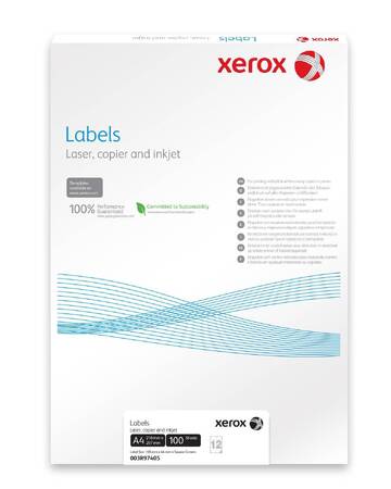Наклейки Laser/Copier XEROX А4:14, 100 листов (99,1x38,1мм) Закругленные края.