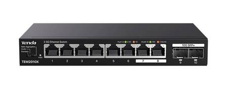 Tenda TEM2010X Коммутатор неуправляемый, 10 портов, RJ-45 8х2,5 Гбит/с, SFP+ 2х10 Гбит/с, настольный, металлический