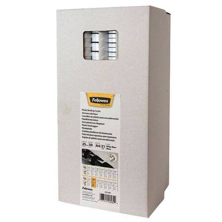 Пружины для переплета пластиковые Fellowes®, 25 мм., (181-200 листов), 50 шт.,  21 кольцо, белые.