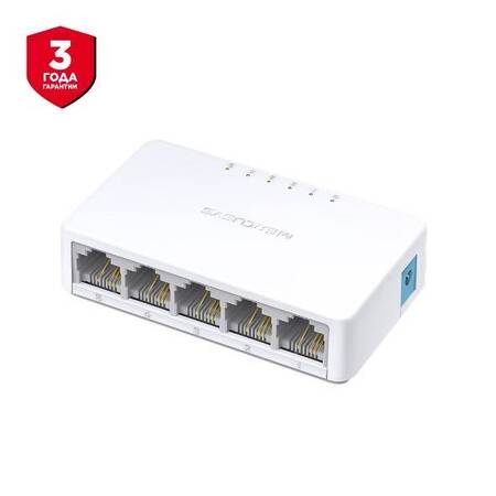 Mercusys MS105 5-портовый настольный коммутатор 10/100 Мбит/с, неуправляемый, пластиковый