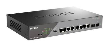 D-Link DSS-200G-10MP/A1A Настраиваемый L2 коммутатор с 8 портами 10/100/1000Base-T и 2 портами 1000Base-X SFP